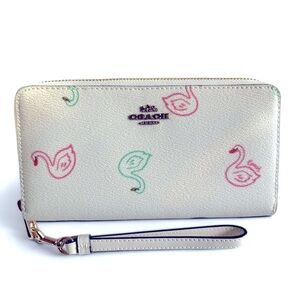Coach Long Zip Around Wallet With Swan Print